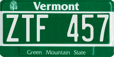 VT license plate ZTF457