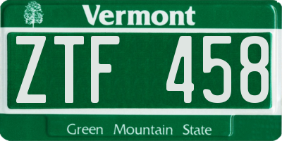 VT license plate ZTF458