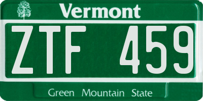 VT license plate ZTF459