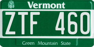 VT license plate ZTF460