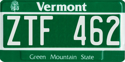 VT license plate ZTF462