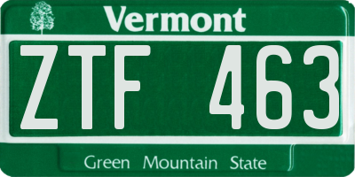 VT license plate ZTF463