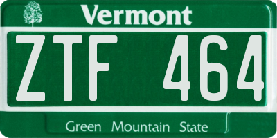 VT license plate ZTF464