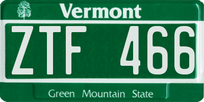VT license plate ZTF466