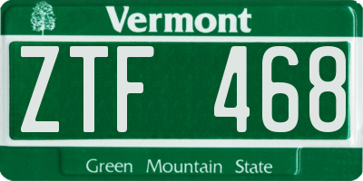 VT license plate ZTF468