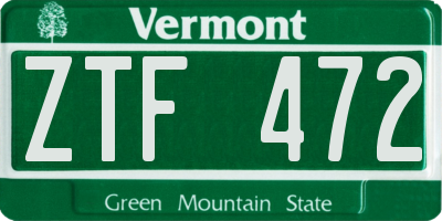 VT license plate ZTF472