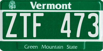 VT license plate ZTF473