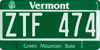 VT license plate ZTF474