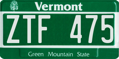 VT license plate ZTF475