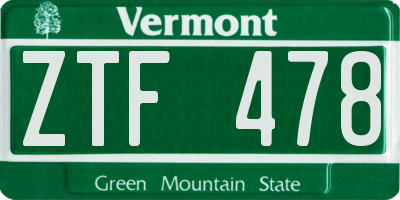 VT license plate ZTF478