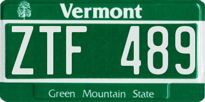 VT license plate ZTF489