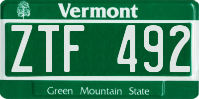 VT license plate ZTF492
