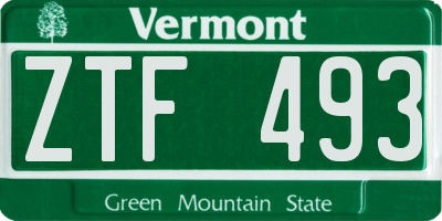 VT license plate ZTF493