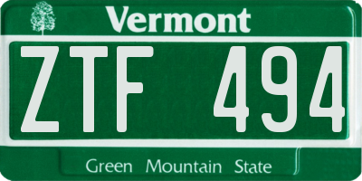 VT license plate ZTF494
