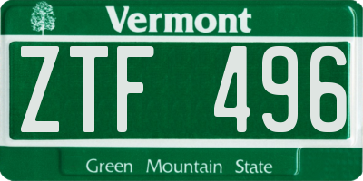 VT license plate ZTF496