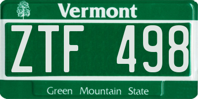VT license plate ZTF498
