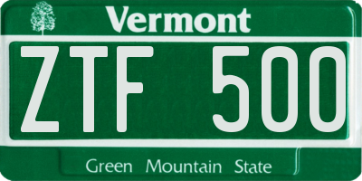VT license plate ZTF500