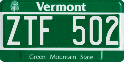 VT license plate ZTF502