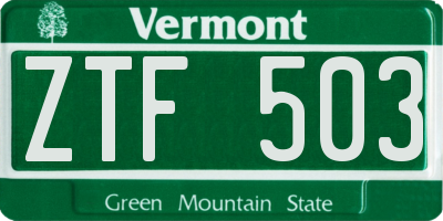 VT license plate ZTF503