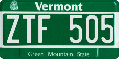 VT license plate ZTF505