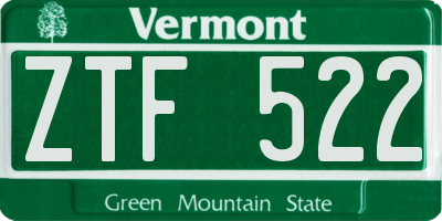 VT license plate ZTF522