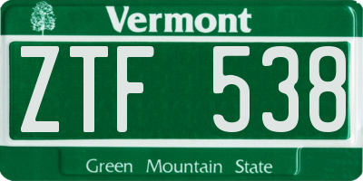 VT license plate ZTF538