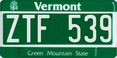 VT license plate ZTF539