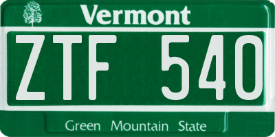 VT license plate ZTF540