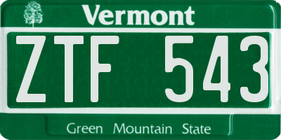 VT license plate ZTF543