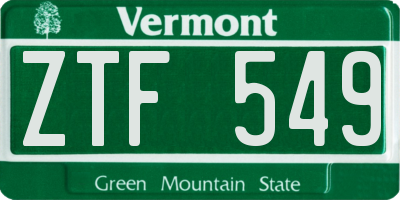 VT license plate ZTF549