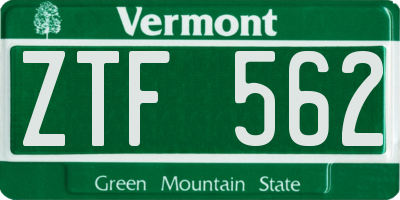 VT license plate ZTF562