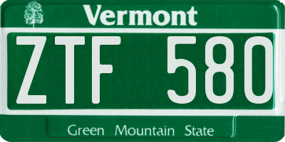 VT license plate ZTF580