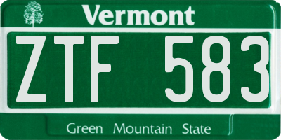 VT license plate ZTF583