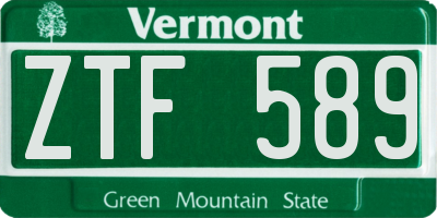 VT license plate ZTF589
