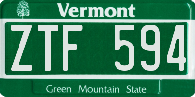 VT license plate ZTF594
