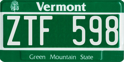 VT license plate ZTF598