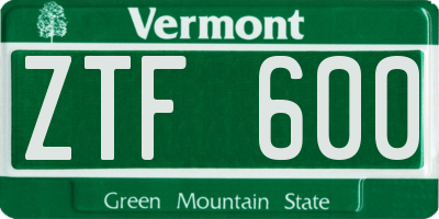 VT license plate ZTF600