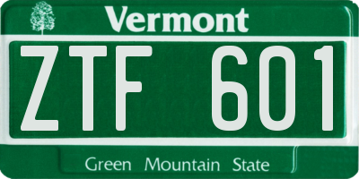 VT license plate ZTF601