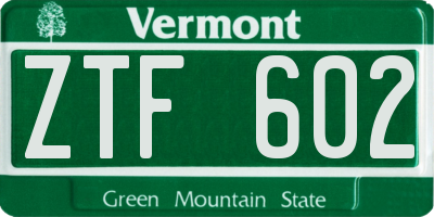 VT license plate ZTF602