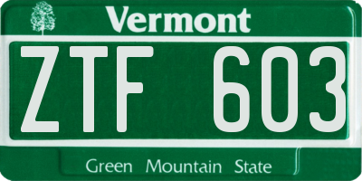 VT license plate ZTF603