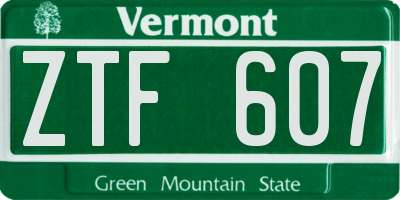 VT license plate ZTF607