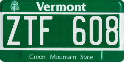 VT license plate ZTF608