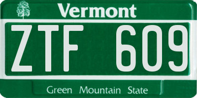 VT license plate ZTF609
