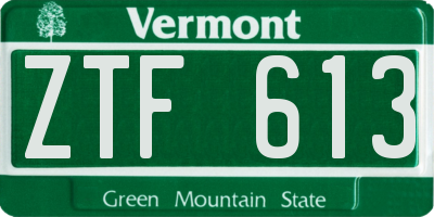 VT license plate ZTF613