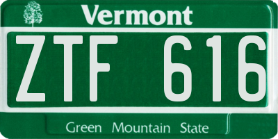 VT license plate ZTF616