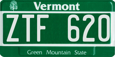 VT license plate ZTF620