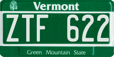 VT license plate ZTF622