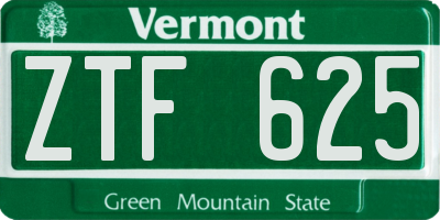 VT license plate ZTF625