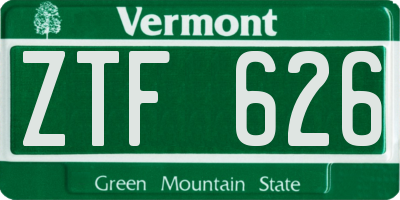 VT license plate ZTF626