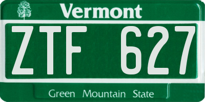 VT license plate ZTF627